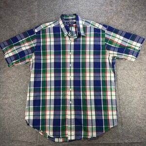 VTG Ralph Lauren Blaire Shirt Mens Large Blue Cotton Short Sleeve Button Plaid